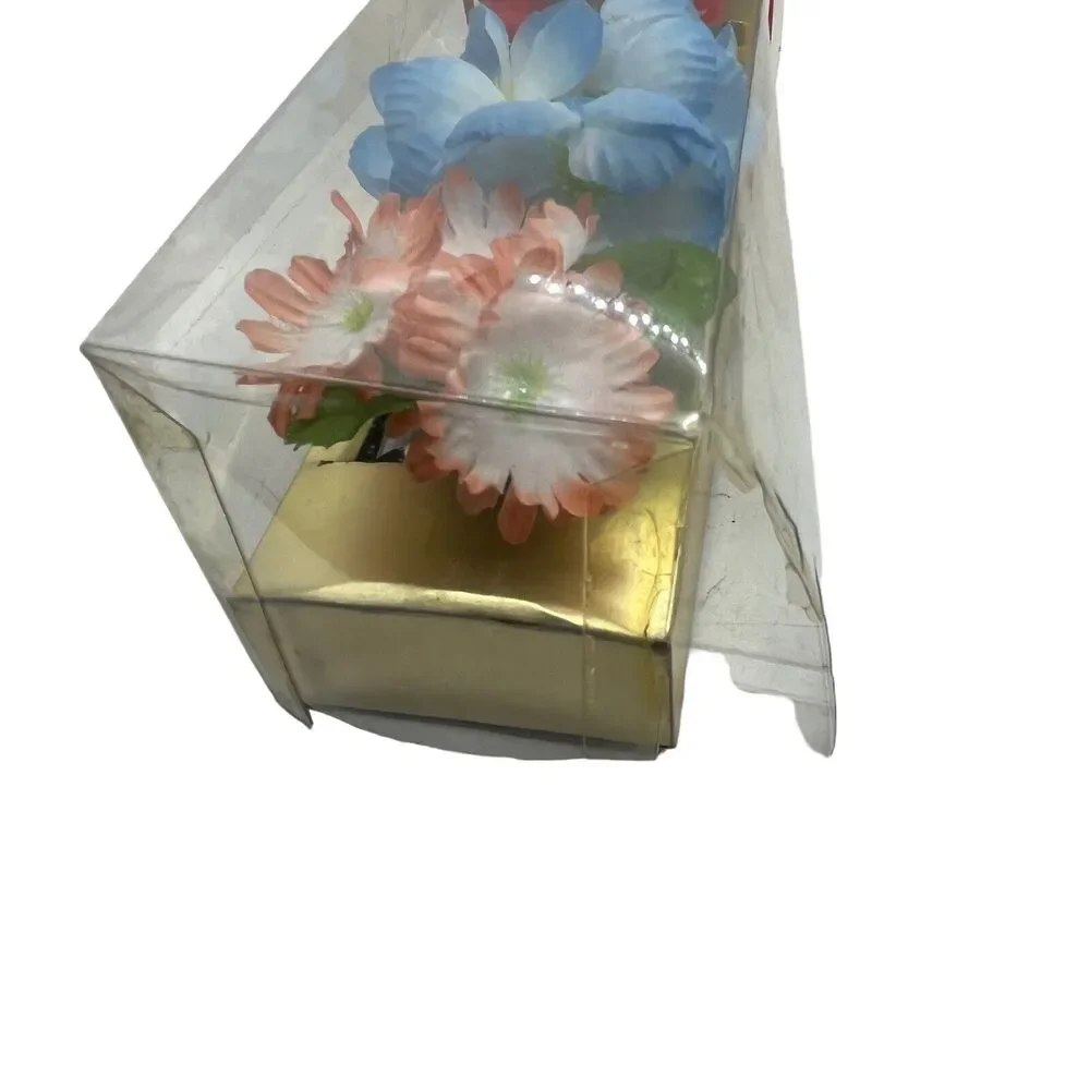 Napkin Rings Vintage Acrylic with Fake Flowers Retro 60s in Box (Box Flawed) New
